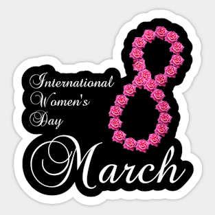 Womens International Womens Day Pink Rose Flower 8 March 2023 Sticker